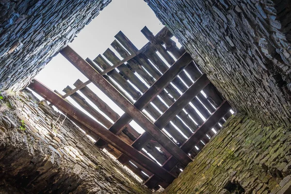Travi Legno Sul Tetto Della Vecchia Torre Nel Castello Kamianets — Foto Stock