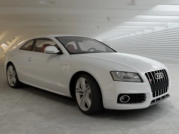 Glossy White Luxury Car in garage — Stock Photo, Image