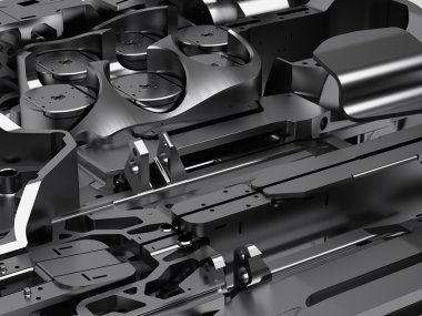 Sim robot portre ayrıntıları ve mekanizmaları soyut baclground krom