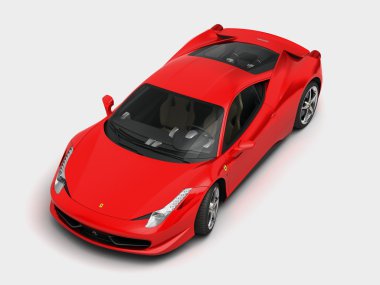 Üstten Görünüm üzerinden beyaz arka plan üzerinde izole kırmızı parlak İtalyan spor supercar