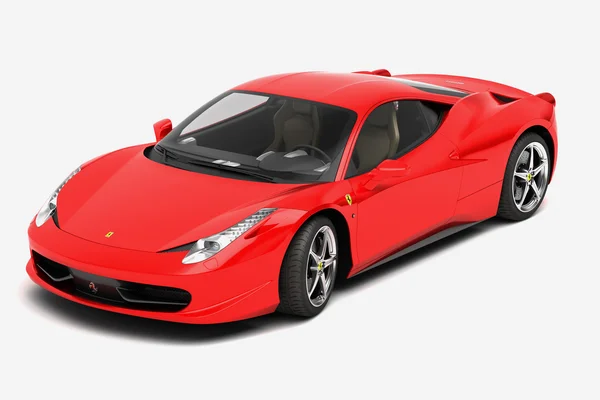 Red glossy  italian sport supercar isolated on white background from side view — Stock Photo, Image