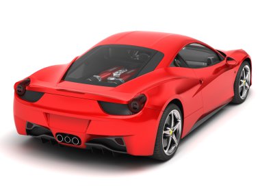 Arkadan Görünüm üzerinden beyaz arka plan üzerinde izole kırmızı parlak İtalyan spor supercar