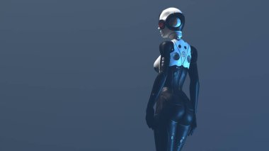 Tarafsız bir arkaplan üzerinde dişi robot 3D görüntüleyici