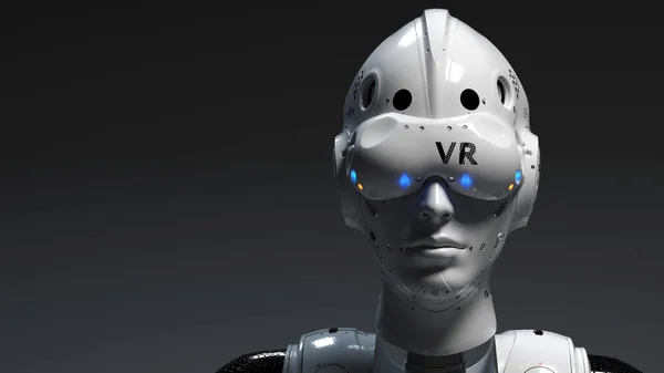 VR gözlüklü robot surat. VR eğlence teması, çevrimiçi oyunlar