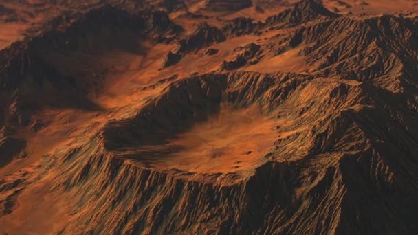 Landskapet Planeten Mars Overflate Med Åser Forsenkninger Fjell Skadet Erosjon – stockvideo