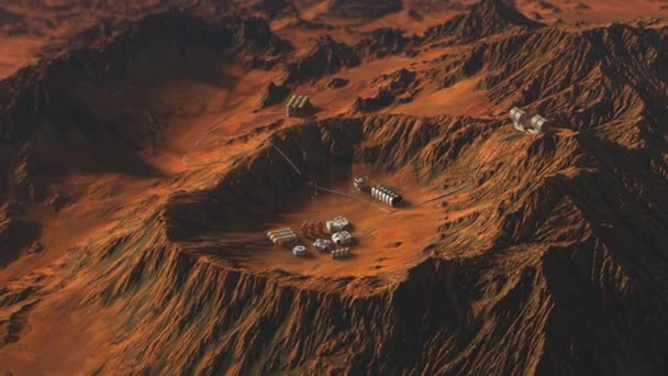 火星上的实验室和科学研究 地球的景观 地面上有基地和实验室 卫星图像 3D动画 — 图库视频影像