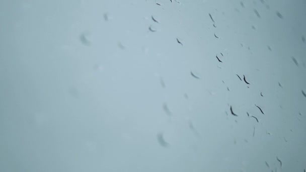Druppels Water Het Raam Camerabeweging Langs Nat Glas Een Regenachtige — Stockvideo
