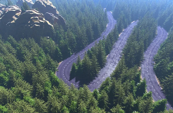road among the forest, top view, comparison of the river arteries 3d render