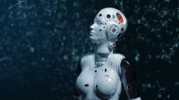 Robot Donna Fantascienza Donna Animazione Del Mondo Digitale Del Futuro — Video Stock