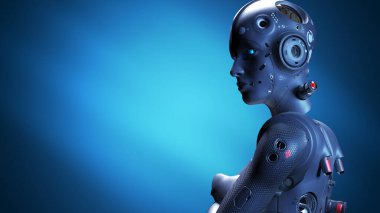 Robot kadın, bilim kurgu kadın sinir ağlarının ve yapay zekanın gelecekteki dijital dünyası.