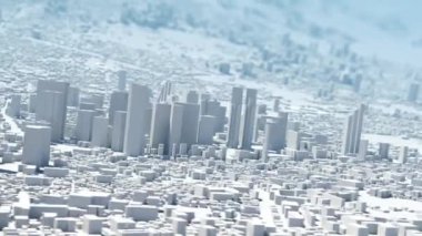 Büyük şehir. parallax etkisi ve bozuk perspektifli geniş bir şehrin animasyonu