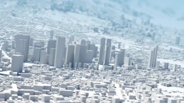 Büyük şehir. parallax etkisi ve bozuk perspektifli geniş bir şehrin animasyonu
