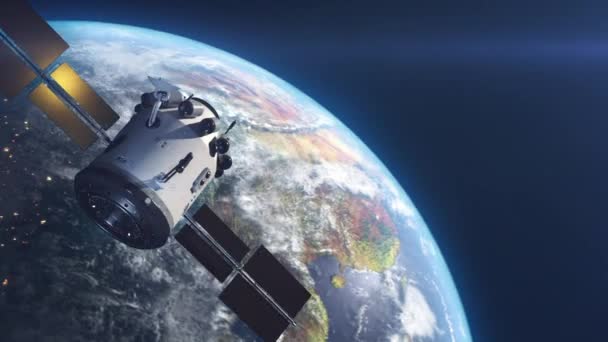 Satellite Artificiel Terre Satellite Vole Dans Espace Dessus Globe Concept — Video