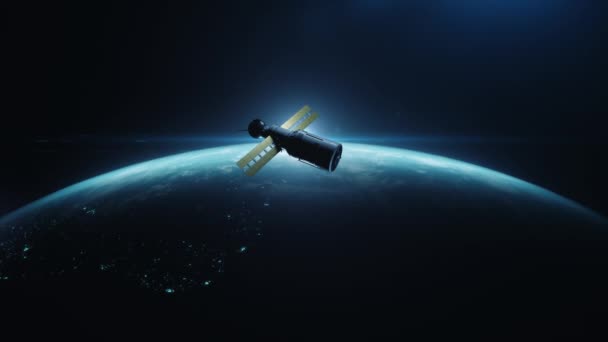 Satélite Artificial Tierra Satélite Volando Espacio Sobre Globo — Vídeo de stock