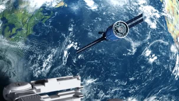 地球的人造卫星 一颗在太空中飞越全球的卫星 — 图库视频影像