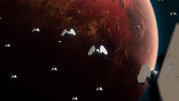 Colonization Mars Many Spaceships Moving Mars — Stock Video