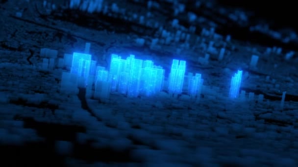 Gran Ciudad Animación Una Gran Ciudad Holográfica Con Efecto Paralaje — Vídeos de Stock