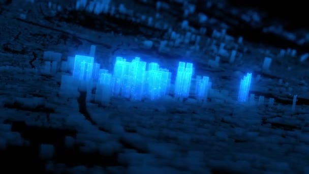 Kota Besar Animasi Dari Sebuah Kota Holografik Besar Dengan Efek — Stok Video
