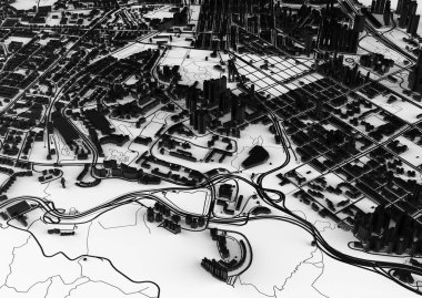 Büyük şehir manzarası. Kartın gelişigüzel bir grafik tasarımıyla çizimi. Parça Mumbai 3D görüntüleme