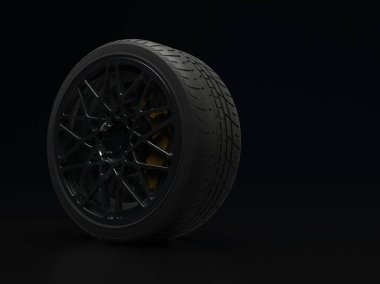 Krom kaplamalı bir araba tekerleği. 3d hazırlayıcı