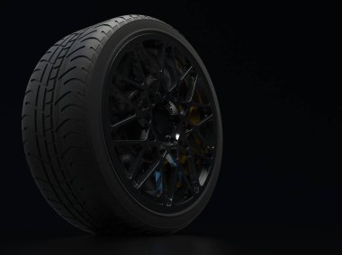 Krom kaplamalı bir araba tekerleği. 3d hazırlayıcı