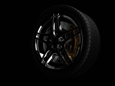 Araba servisi konsepti. koyu arkaplan üzerinde bir tekerlek 3d oluşturucu