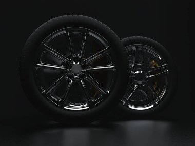 Aydınlık bir sis içinde arka planda otomobil tekerlekleri. 3d hazırlayıcı