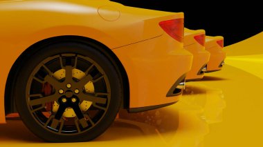 auto yellow. 3d illustration of fragments of vehicles on a yellow background.
