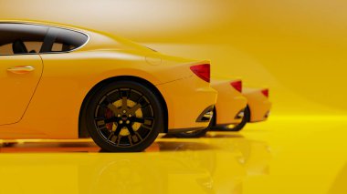 auto yellow. 3d illustration of fragments of vehicles on a yellow background.