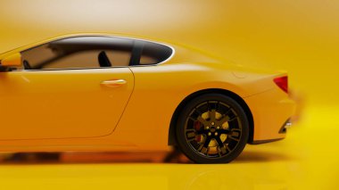 auto yellow. 3d illustration of fragments of vehicles on a yellow background.