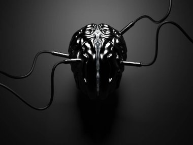 Yapay Zeka. Veri sinyalleri gönderen ya da alan farklı dachiks 'lara sahip beynin görüntüsü