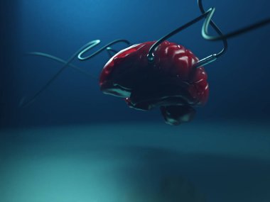 Yapay Zeka. Veri sinyalleri gönderen ya da alan farklı dachiks 'lara sahip beynin görüntüsü