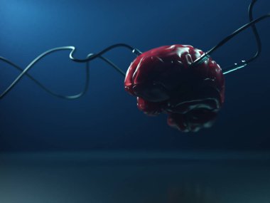 Yapay Zeka. Veri sinyalleri gönderen ya da alan farklı dachiks 'lara sahip beynin görüntüsü