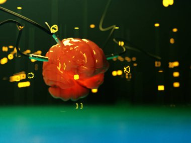 Yapay Zeka. Veri sinyalleri gönderen ya da alan farklı dachiks 'lara sahip beynin görüntüsü