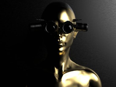 Sibernetik organizma. Bir kızın portresi. Geleceğin temasıyla ilgili 3D çizim. oyun ve sanal alan