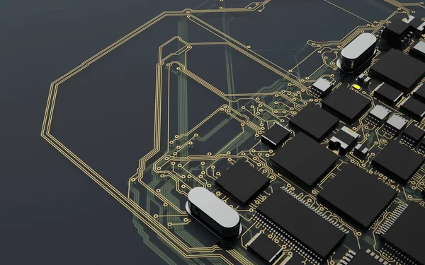 Procesor Płytce Drukowanej Czerwonym Podświetleniu Ilustracja Temat Technologii Mocy Sztucznej — Zdjęcie stockowe