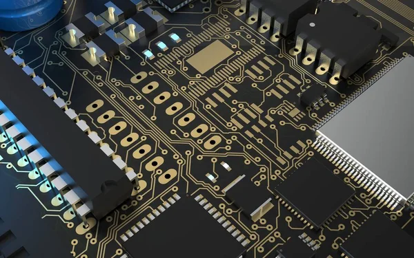 Chip Processador Uma Placa Circuito Impresso Luz Fundo Vermelha Ilustração — Fotografia de Stock