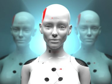 Kadın robotların yakın plan portreleri.