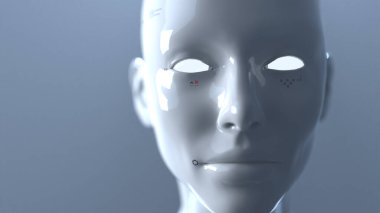Robot kadın portresi. Robot bilimi ve yapay zeka kavramını kapat.