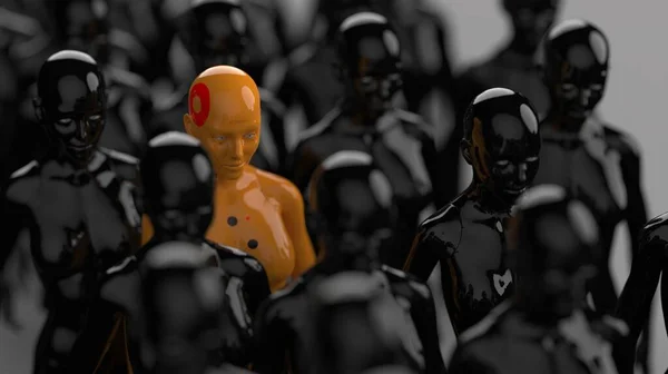 Grupo Robôs Nas Fileiras Robô Todos Tem Uma Diferença Clara — Fotografia de Stock