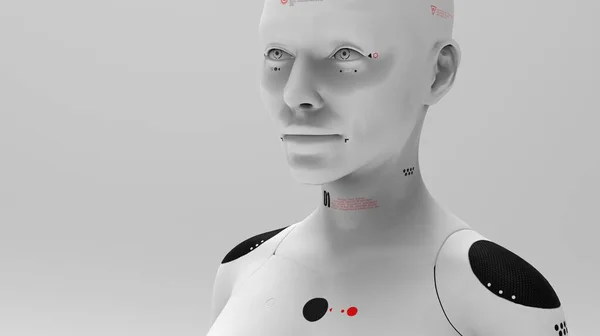 Portrety Robotki Neutralnym Tle Koncepcji Robotyki Sztucznej Inteligencji — Zdjęcie stockowe