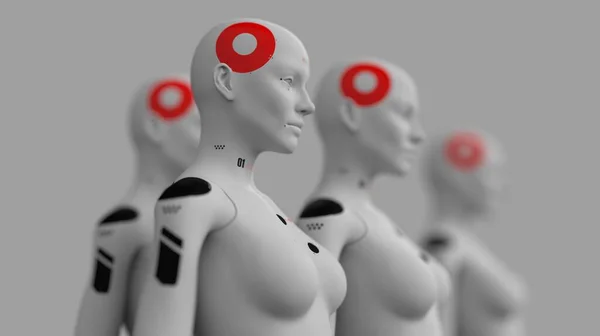 Groep Vrouwelijke Robots Concept Van Collectieve Intelligentie Kunstmatige Intelligentie — Stockfoto