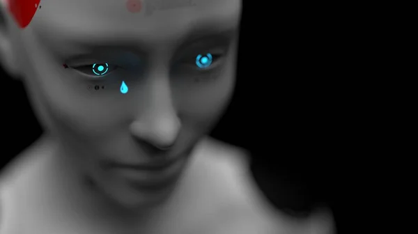 Porträt Einer Roboterfrau Nahaufnahme Von Emotionen Und Gefühlen Der Maschinenintelligenz — Stockfoto