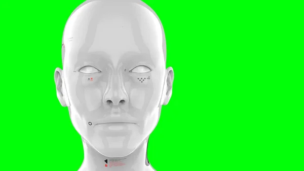 Detailní Portrét Robotky Zeleném Pozadí Konceptu Robotiky Umělé Inteligence — Stock fotografie