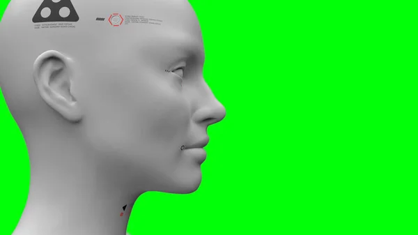 Portrait Gros Plan Une Femme Robot Sur Fond Vert Concept — Photo