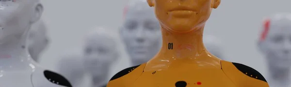 Grupa Robotów Stojących Rzędach Jeden Robot Wszystkich Wyraźną Różnicę — Zdjęcie stockowe
