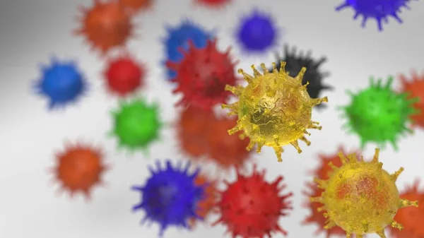 the image of viruses of different colors on a local background the concept of microbiology and disease