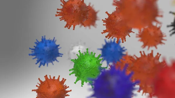 不同颜色的病毒在当地背景下的图像 微生物学和疾病的概念 — 图库照片