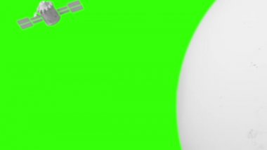 Küresel uydu sistemi, ışık grisi tarzında, dünyanın dört bir yanında uçan uydular. anahtarlama için yeşil arkaplan üzerindeki döngü canlandırması