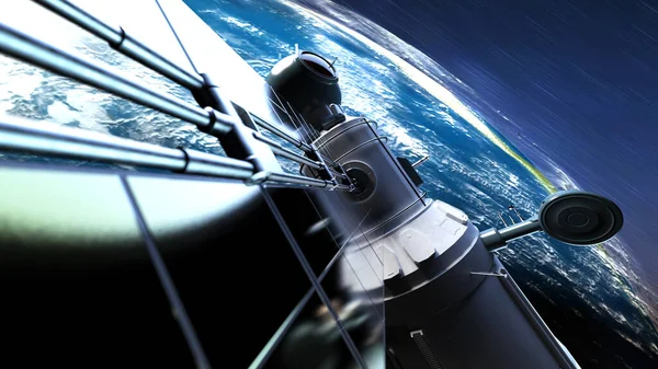 global satellite system. Communication satellite on futuristic space background